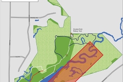 Map of Strathroy Conservation Area with trail closure location identified in red .